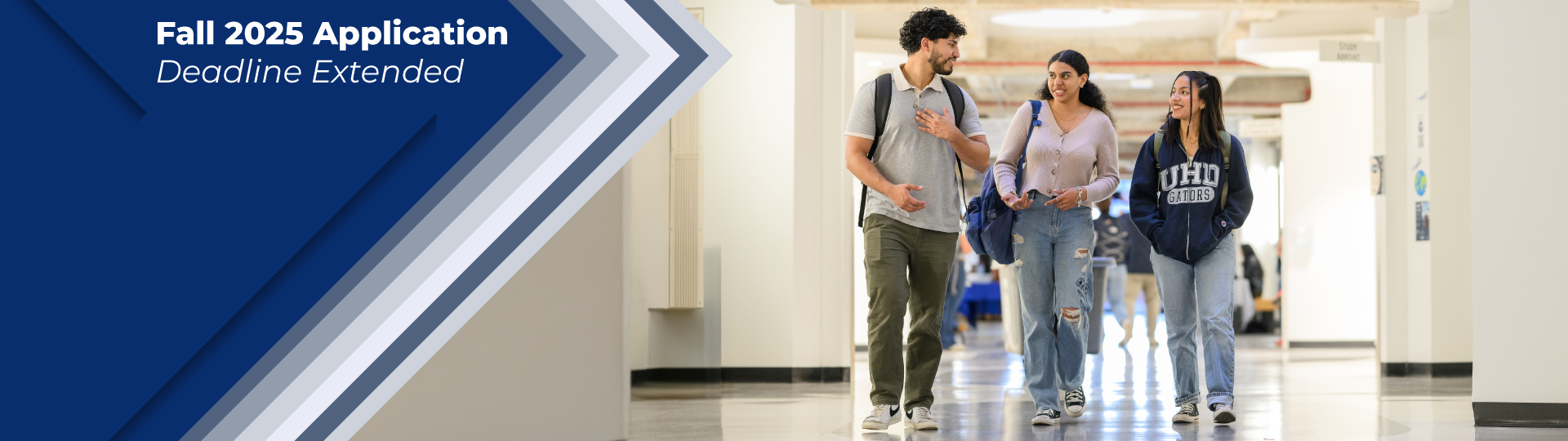 Fall 2025 Application Deadline Extended - student walking down the hall