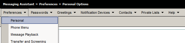 screenshot of Preferences drop-down menu