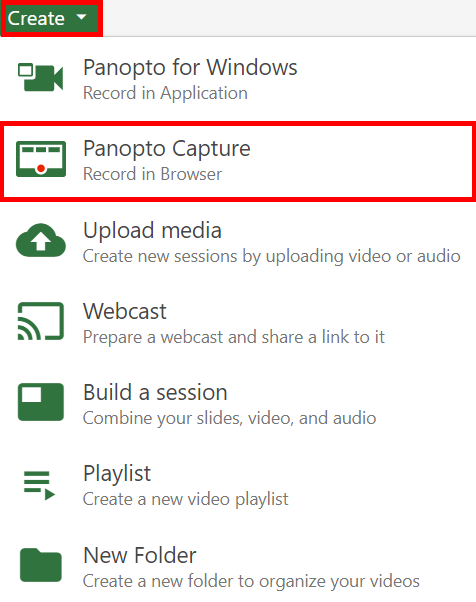 Panopto Menu, choose Panopto Capture