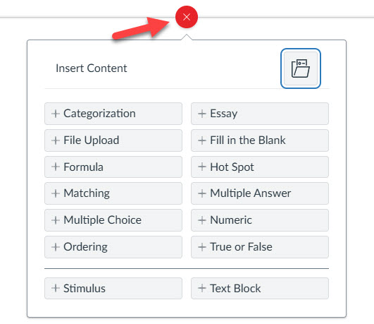 Question type menu in New Quizzes