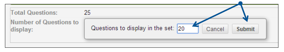 a screenshot of the Questions to display in set field and the submit button