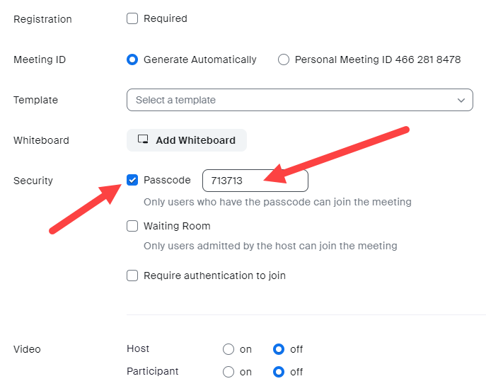 Enable and change passcode screenshot