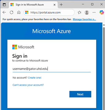 Azure Login Screen