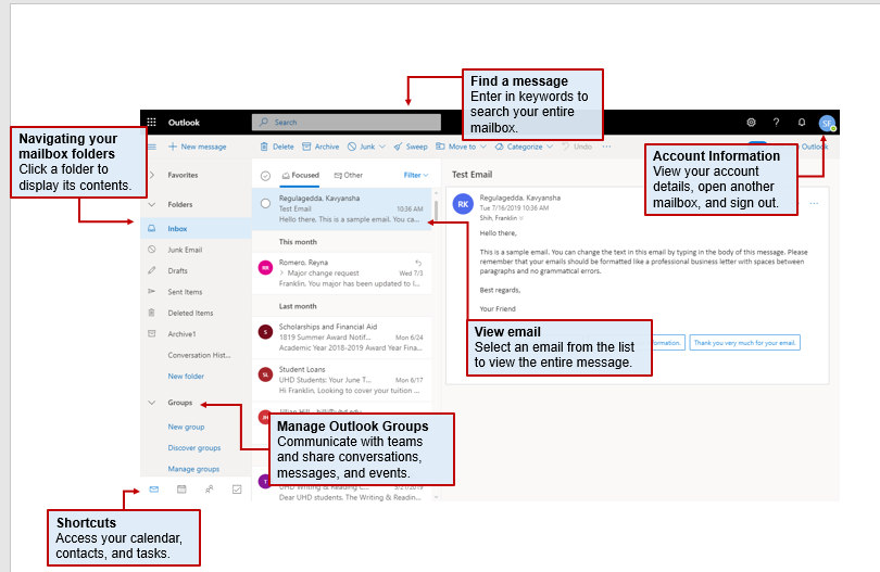 screenshot of O365 Outlook