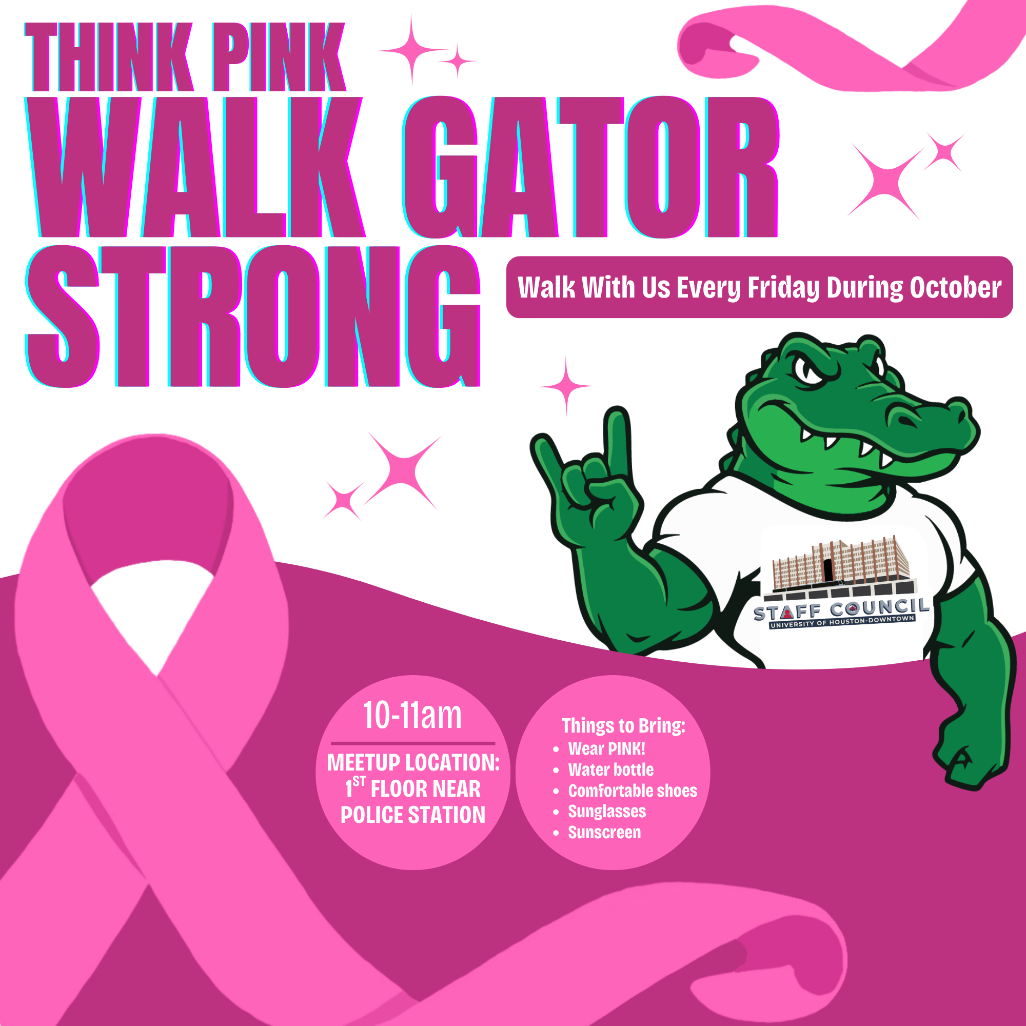 Think Pink, Walk Gator Strong flyer to support breast cancer awareness.