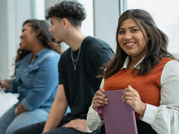 Students in welcome center