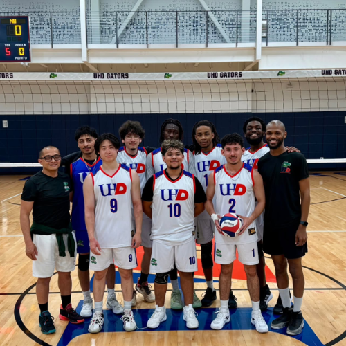 mens volleyball team at the university of houston downtown on the wellness and success court