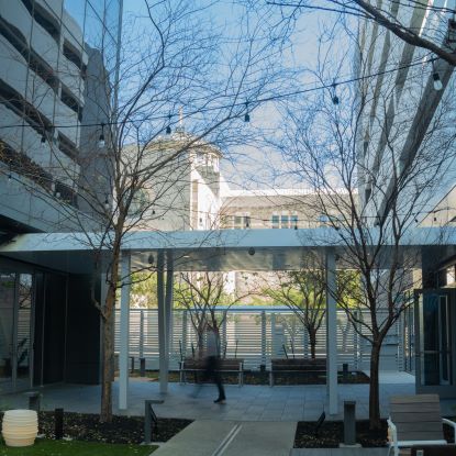 Entrance and courtyard to UHD@1801 Main. 