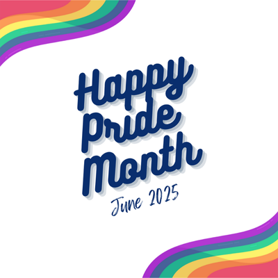 Rainbows. Text reads, "happy pride month june 2025"