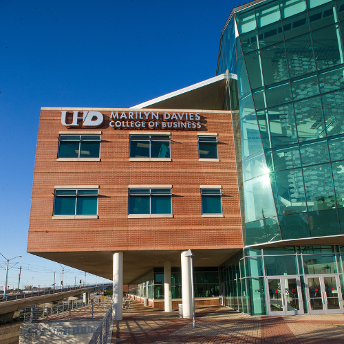 Exterior of Marilyn Davies College of Business on the University of Houston-Downtown's campus in downtown Houston